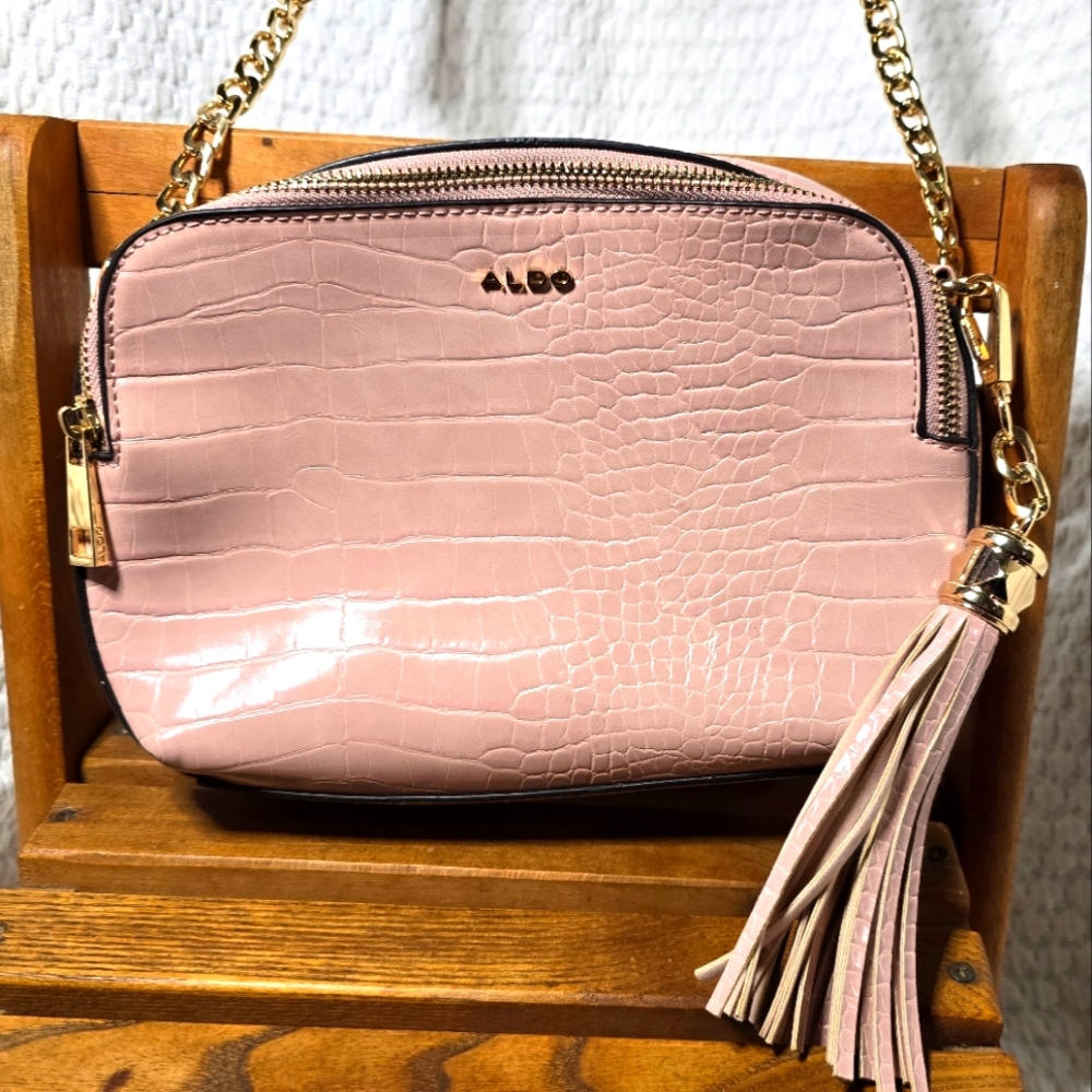 Aldo Pink Faux Leather Reptile Print Crossbody Purse